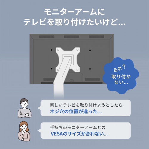 VESA変換プレート（変換アダプタ・変換金具・100×100変換・400対応・モニターアーム・壁掛け金具）