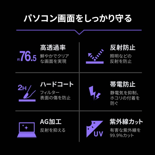のぞき見防止フィルター（プライバシーフィルター・画面保護・反射防止・硬度2H以上・両面テープ・タッチパネル対応16インチワイド・16:10）