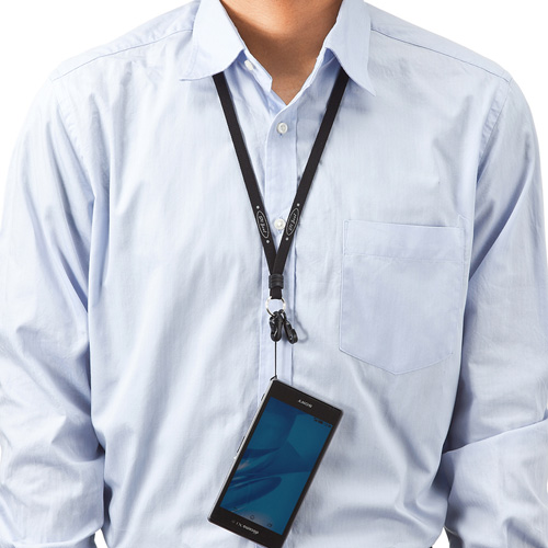 ネックストラップ（スマートフォン・デジタルカメラ用・10mm幅・ブラック・落下防止・ワンタッチ機能） DG-ST16BK サンワサプライ