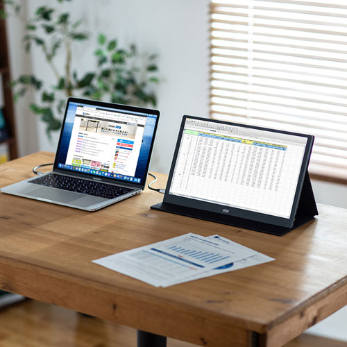 モバイルディスプレイ（Type-C接続・HDMI接続・フルHD・非光沢・持ち運び・カバーつき）