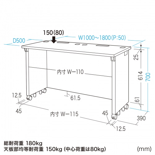 eデスク セミーオーダーデスク 特注 オフィスデスク パソコンデスク グレー 幅175cm 奥行50cm 高さ70cm【受注生産品】