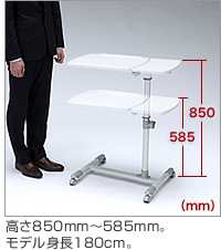 サイドテーブル（ベッド・ソファー・キャスター・移動・高さ調節・ノートパソコン・白）