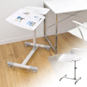 サイドテーブル（ベッド・ソファー・キャスター・移動・高さ調節・ノートパソコン・白）