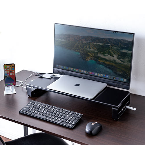 モニター台（ＵＳＢポート・タップ付・ブラック）