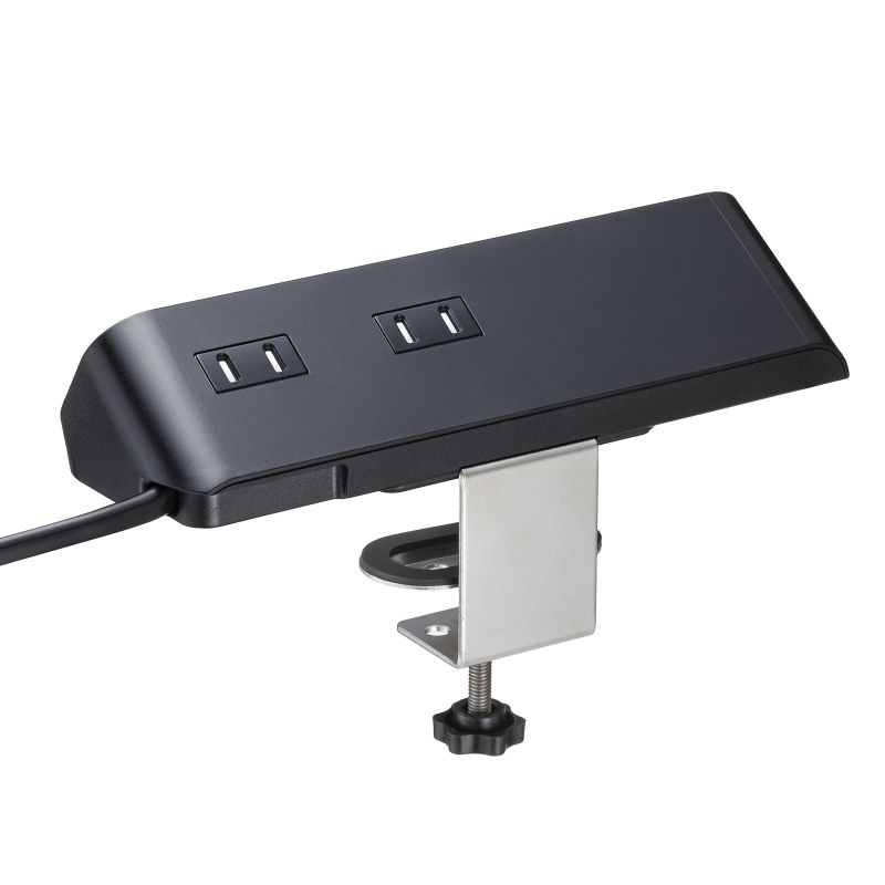 電源タップ クランプ固定式タップ AC4個口 USB-C×3 USB-A×1 PD65W対応 2m ブラック