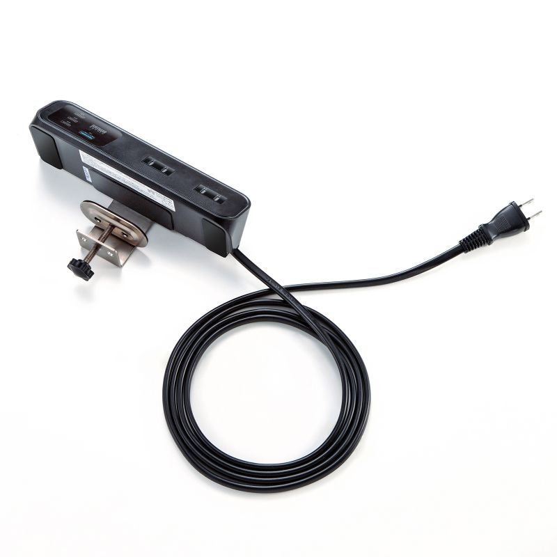 電源タップ クランプ固定式タップ AC4個口 USB-C×3 USB-A×1 PD65W対応 2m ブラック