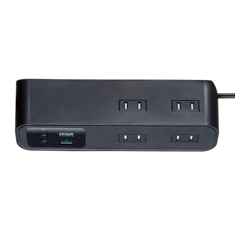 電源タップ クランプ固定式タップ AC4個口 USB-C×3 USB-A×1 PD65W対応 2m ブラック