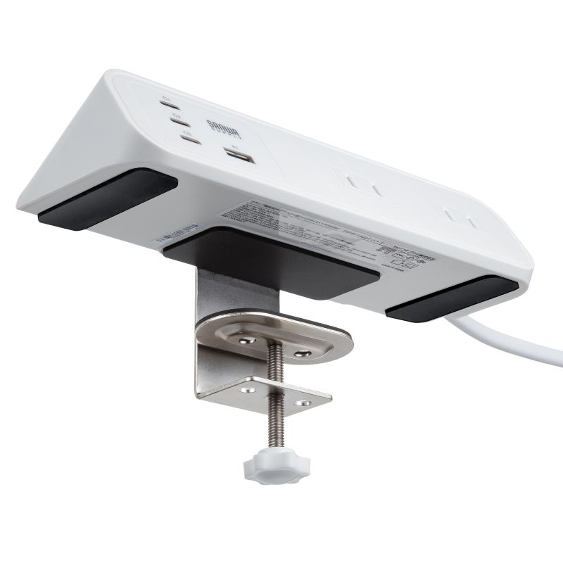 電源タップ クランプ固定式タップ AC4個口 USB-C×3 USB-A×1 PD65W対応 2m ホワイト