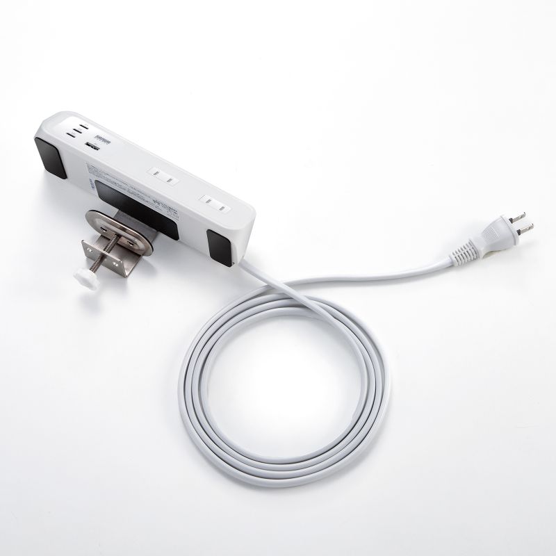 電源タップ クランプ固定式タップ AC4個口 USB-C×3 USB-A×1 PD65W対応 2m ホワイト