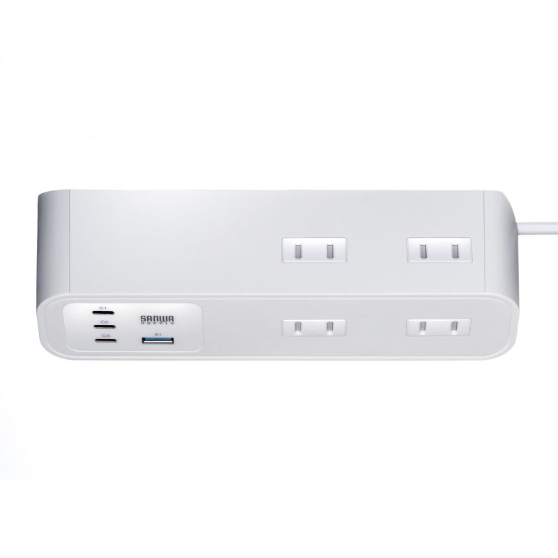 電源タップ クランプ固定式タップ AC4個口 USB-C×3 USB-A×1 PD65W対応 2m ホワイト