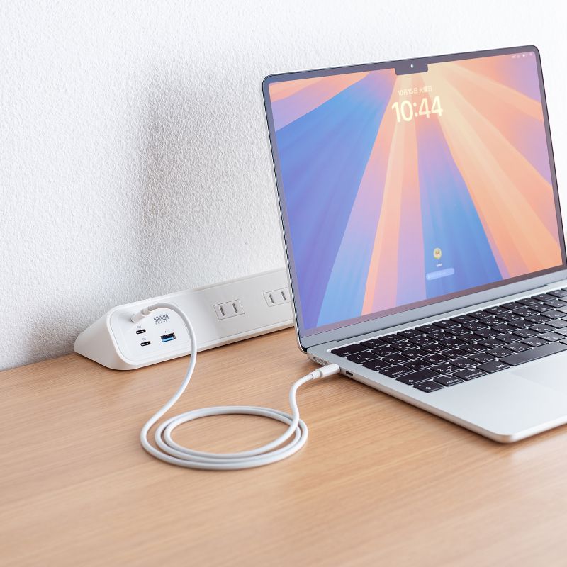 電源タップ クランプ固定式タップ AC4個口 USB-C×3 USB-A×1 PD65W対応 2m ホワイト