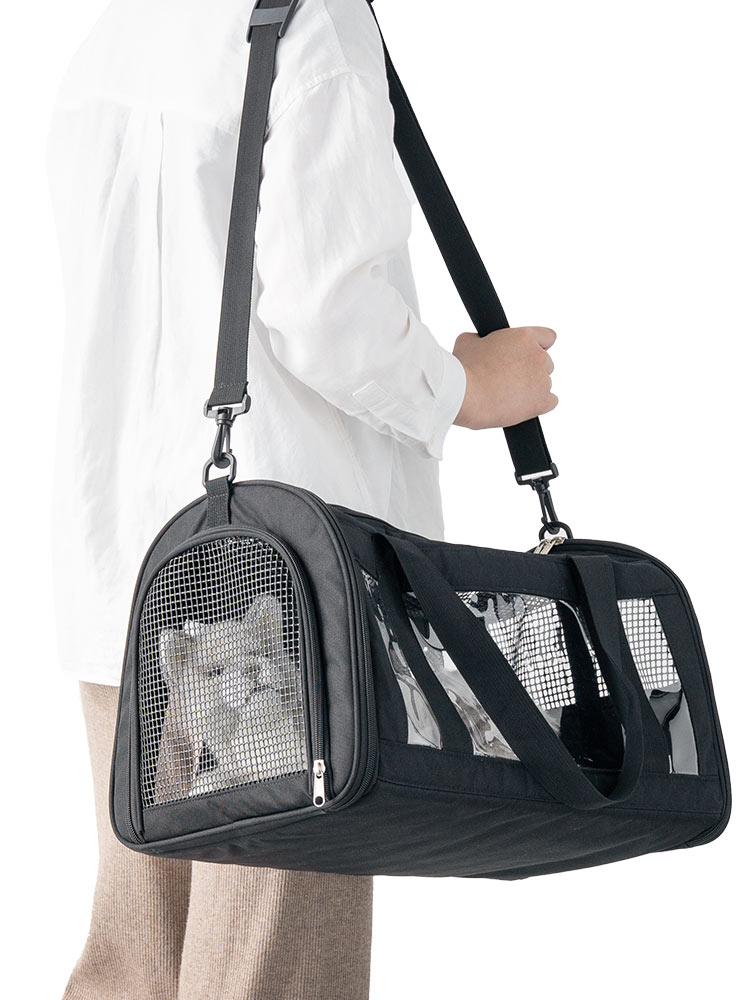 ペットキャリーバッグ おしゃれショルダー｜猫・犬・うさぎの旅行・通院に最適！折りたたみ軽量タイプ