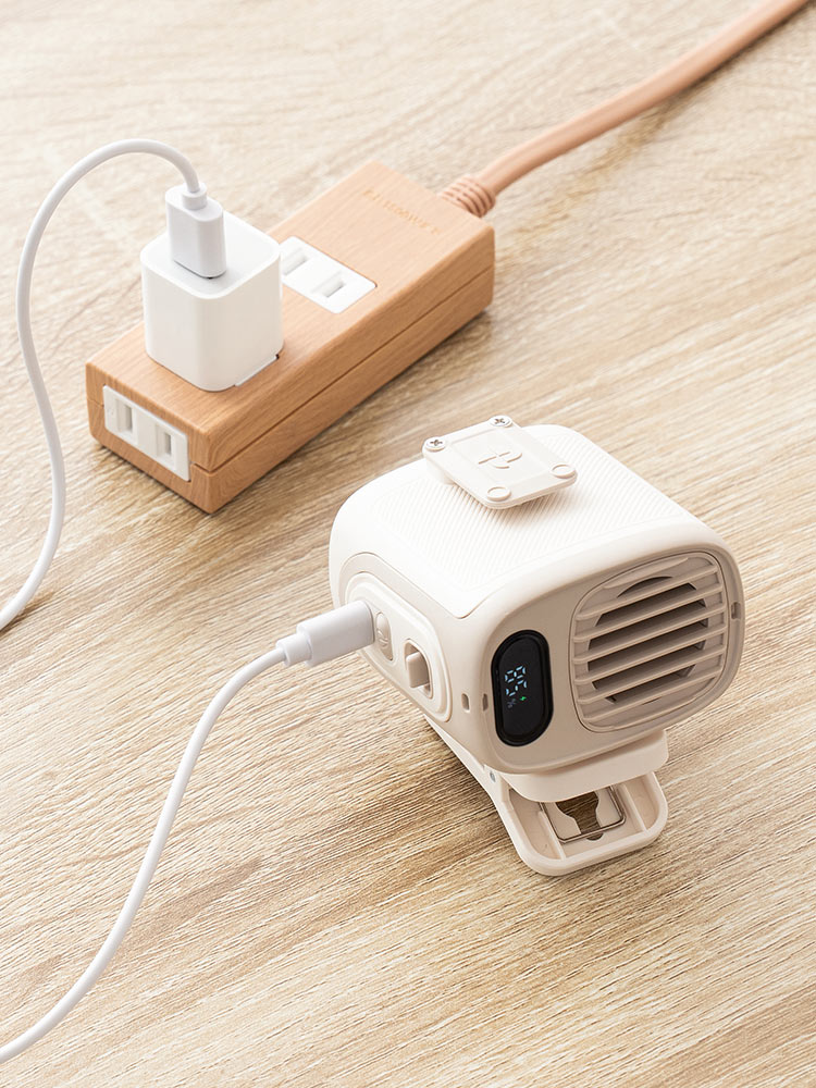 ハンズフリーで涼しい！腰・首・傘に使える多機能ベルトファン【軽量150g】ベージュ