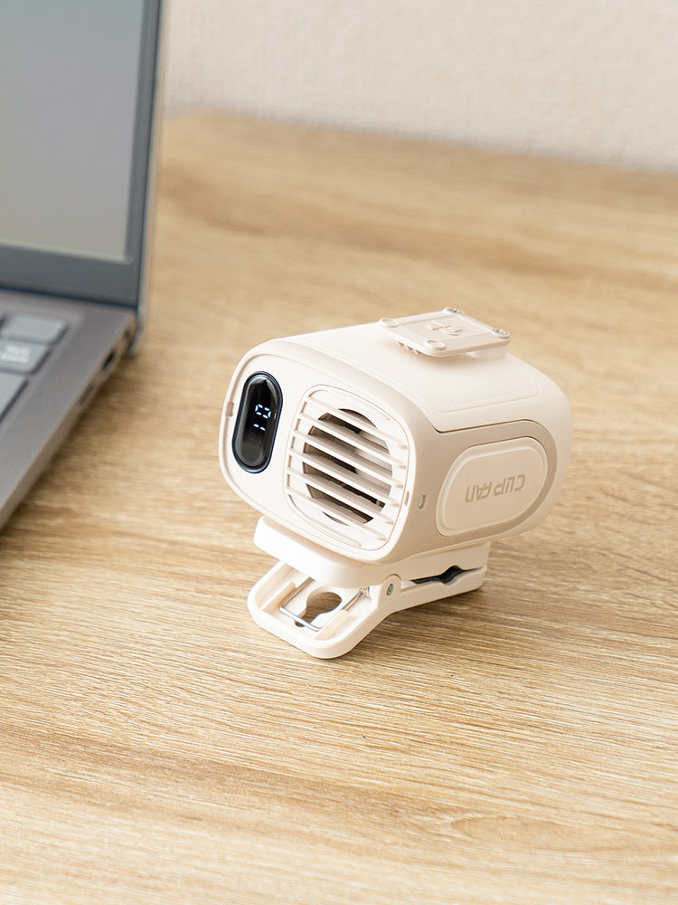 ハンズフリーで涼しい！腰・首・傘に使える多機能ベルトファン【軽量150g】ベージュ