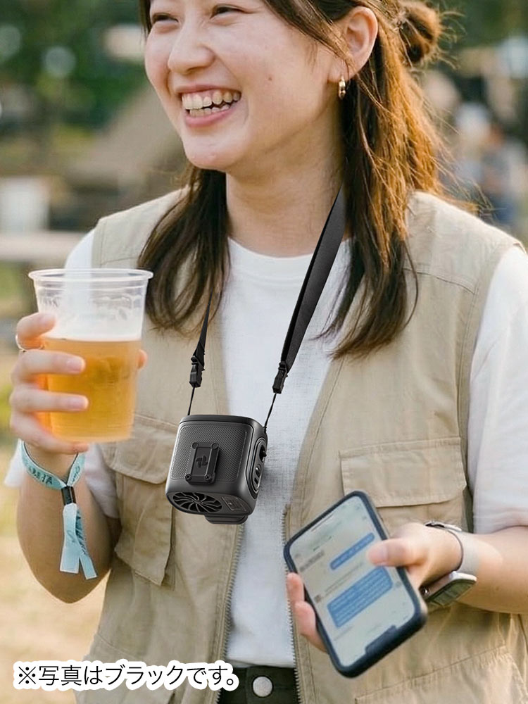 ハンズフリーで涼しい！腰・首・傘に使える多機能ベルトファン【軽量150g】ベージュ