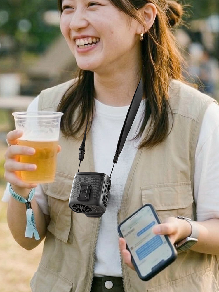 ハンズフリーで涼しい!腰・首・傘に使える多機能ベルトファン【軽量150g】ブラック