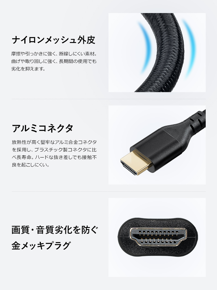 【ウルトラハイスピード認証】HDMIケーブル 1m 8K/60Hz 4K/120Hz対応 ナイロンメッシュ 高耐久アルミコネクタ テレビ・ゲーム機おすすめ