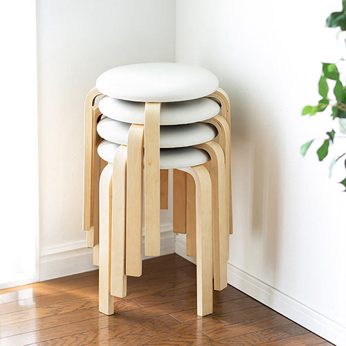【在庫限り特価】丸椅子（クッション・木製・天然木・スツール・スタッキング・おしゃれ・ホワイト）