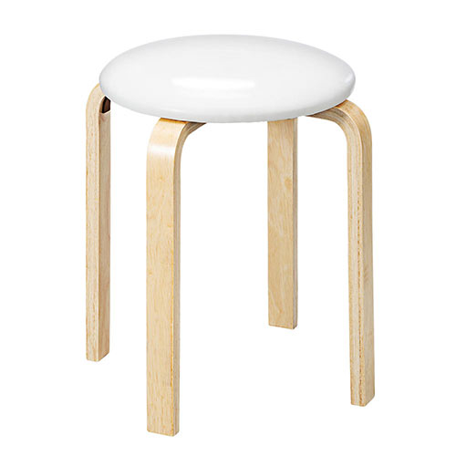 【在庫限り特価】丸椅子（クッション・木製・天然木・スツール・スタッキング・おしゃれ・ホワイト）