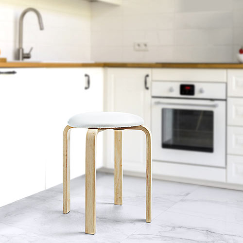 【在庫限り特価】丸椅子（クッション・木製・天然木・スツール・スタッキング・おしゃれ・ホワイト）