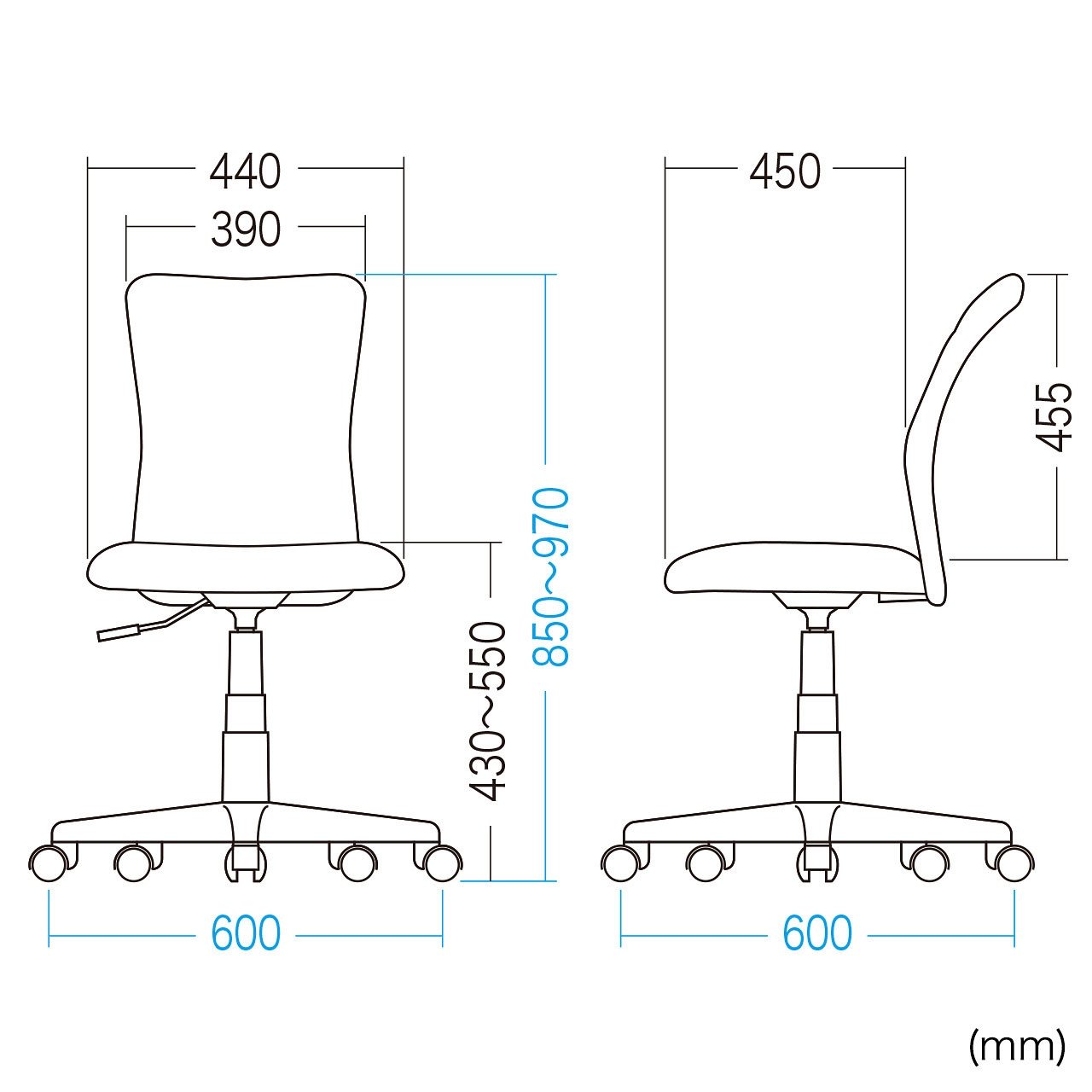 メッシュチェア(ネット・ミドルバック・ロッキング・肘なし・ブラック)EEX-CHAN18