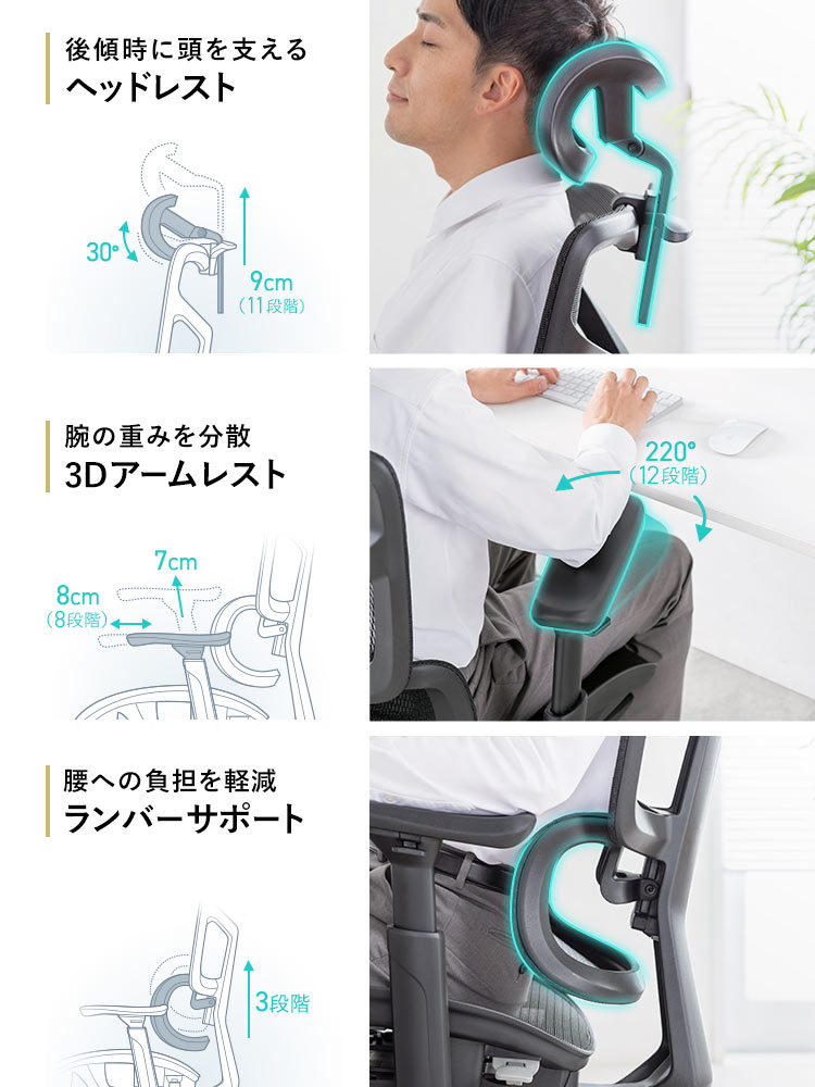 【メッシュチェア】長時間のデスクワークも快適！オットマン付き高機能エルゴノミクスチェア