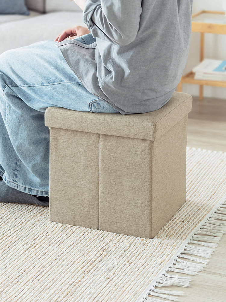 【収納スツール】折りたたみ座面外し可能 100kg ベージュ