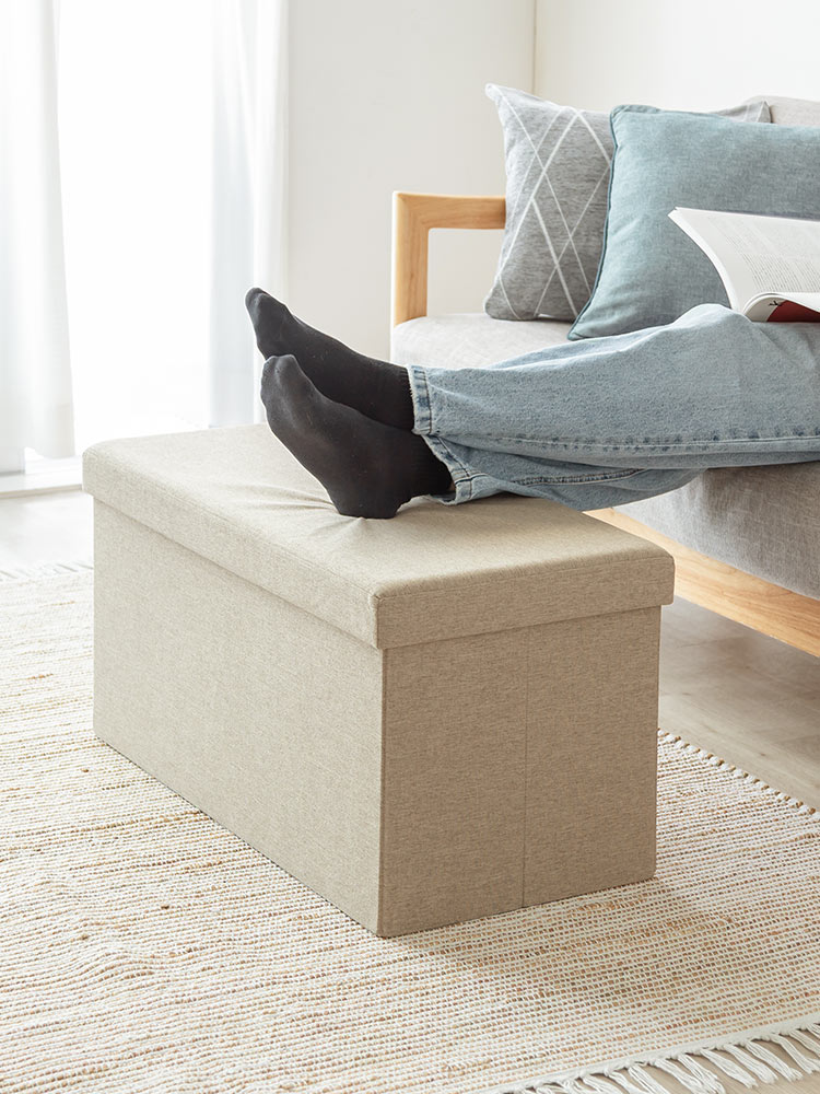 【収納スツール】折りたたみ2人掛け200kgオットマン ベージュ