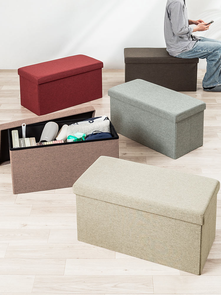 【収納スツール】折りたたみ2人掛け200kgオットマン ベージュ