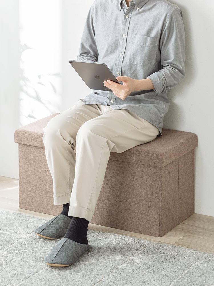 【収納スツール】折りたたみ2人掛け200kgオットマン モカブラウン