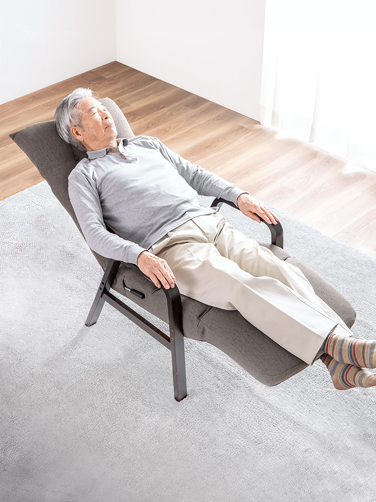 足を伸ばしてくつろげる オットマン付き高座椅子（グレー）レバー式リクライニングチェア