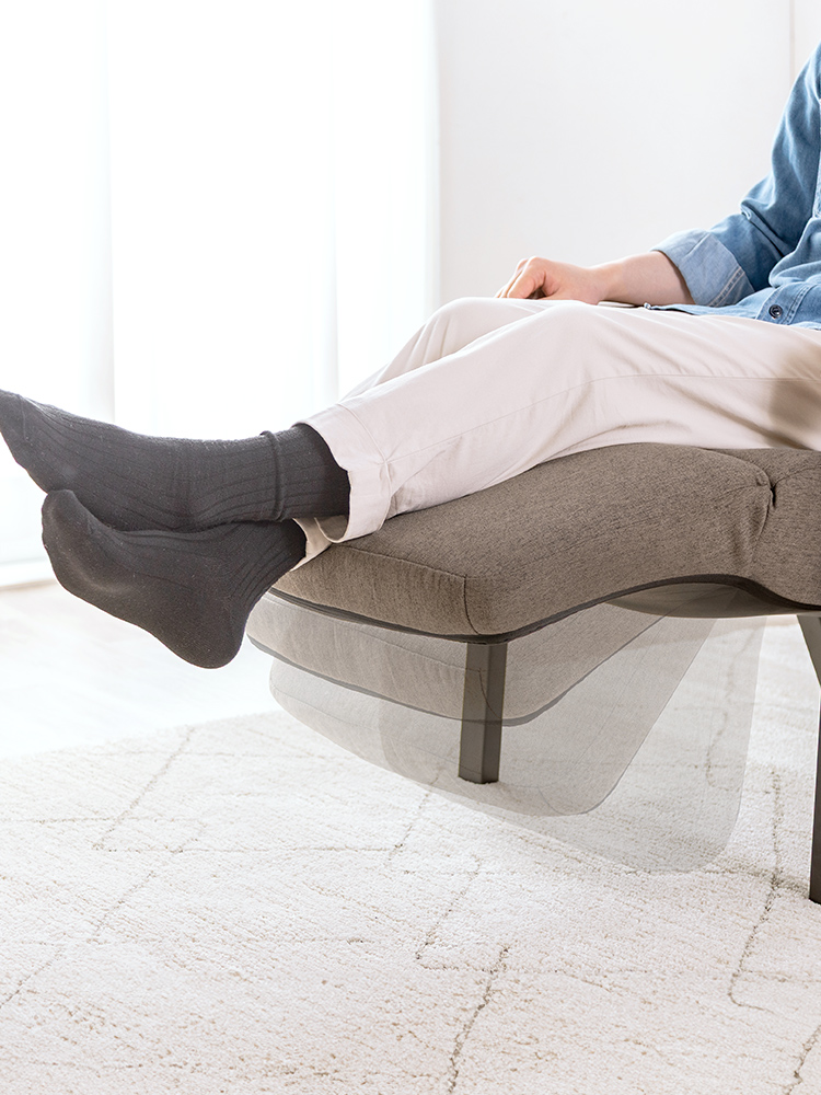 足を伸ばしてくつろげる オットマン付き高座椅子（グレー）レバー式リクライニングチェア