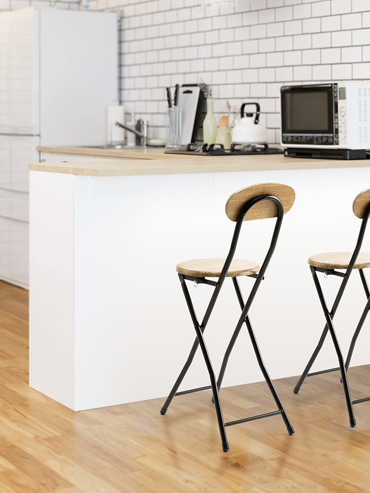 折りたたみハイチェア | カウンター・キッチン向け 木目調デザイン