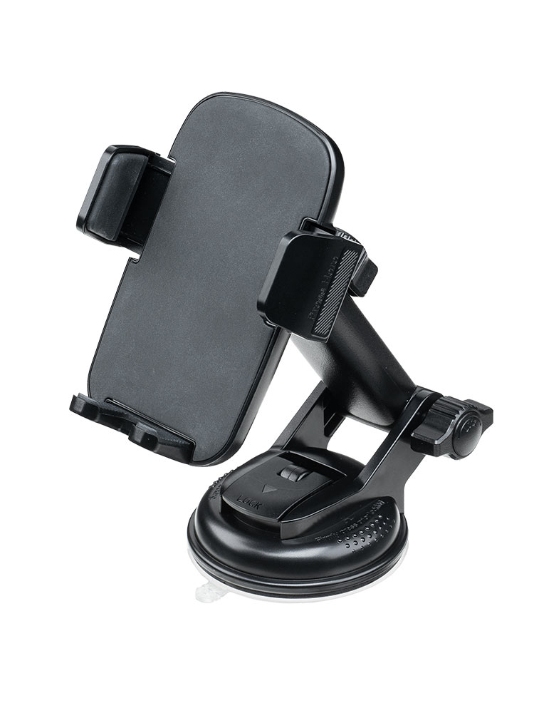 スマホ車載ホルダー／吸盤・手帳型対応／縦横回転と着脱しやすい設計