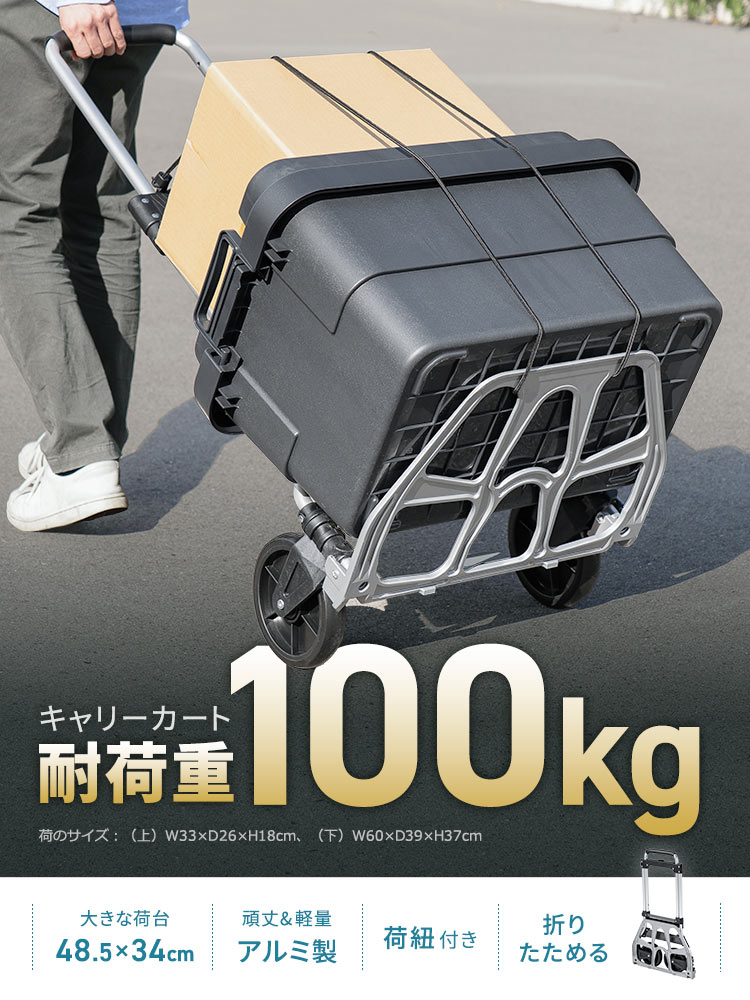 アルミ製キャリーカート 軽量折りたたみ式 | 耐荷重100kg・2輪タイプで荷物運搬に最適