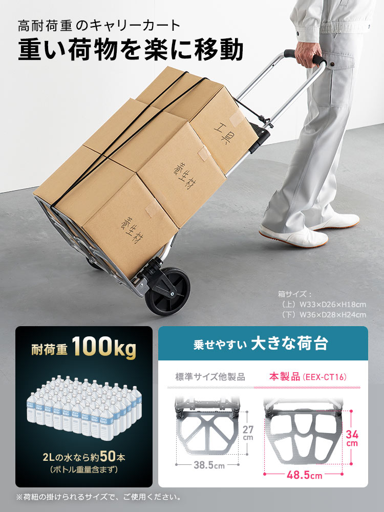 アルミ製キャリーカート 軽量折りたたみ式 | 耐荷重100kg・2輪タイプで荷物運搬に最適