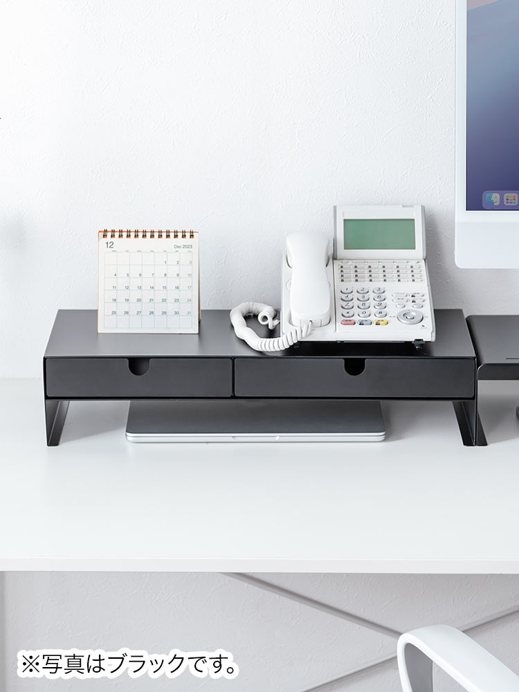モニター台 卓上ラック 幅50cm スチール｜机上の整理に便利な引き出し＆滑り止め付き ホワイト おすすめ収納