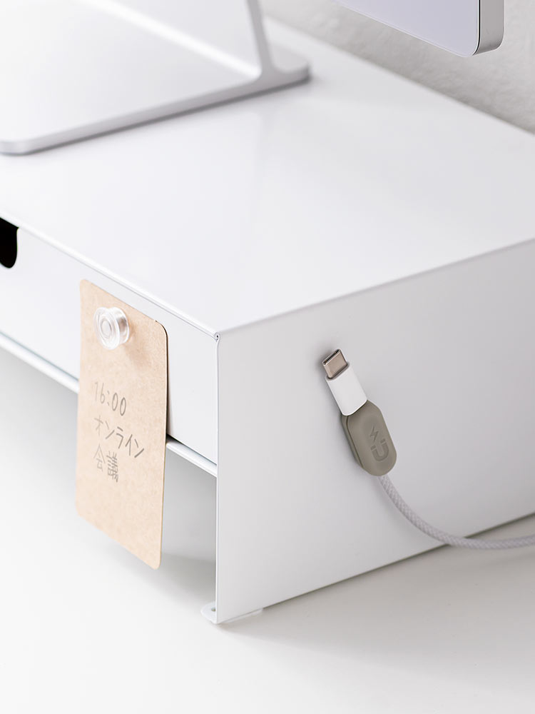 モニター台 卓上ラック 幅50cm スチール｜机上の整理に便利な引き出し＆滑り止め付き ホワイト おすすめ収納