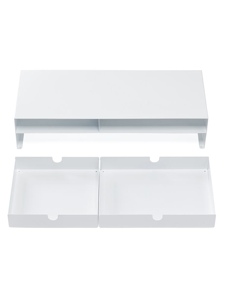 モニター台 卓上ラック 幅50cm スチール｜机上の整理に便利な引き出し＆滑り止め付き ホワイト おすすめ収納