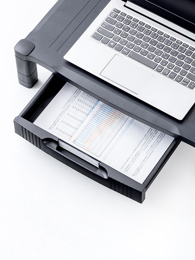 【モニター台】A4用紙収納 引き出し付き机上ラック 高さ調整 幅56cm キーボードも収納可能