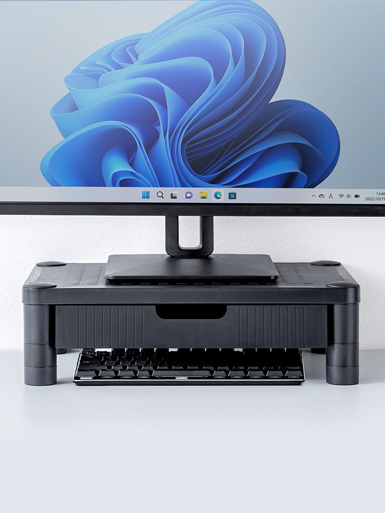 【モニター台】A4用紙収納 引き出し付き机上ラック 高さ調整 幅43cm 小物やマウスも収納可能