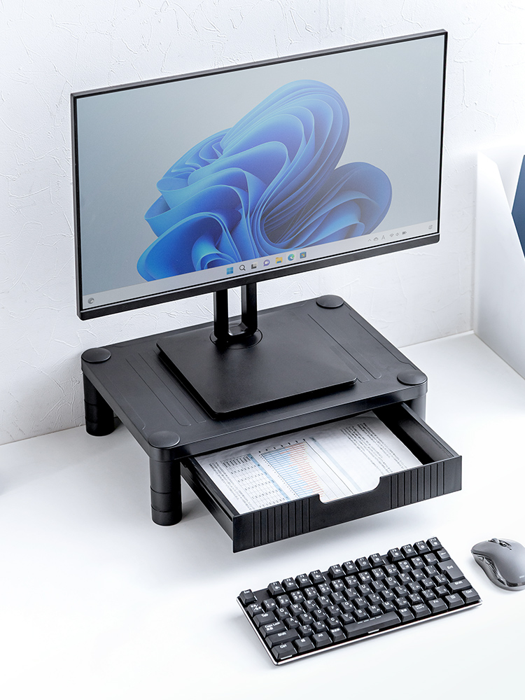 【モニター台】A4用紙収納 引き出し付き机上ラック 高さ調整 幅43cm 小物やマウスも収納可能