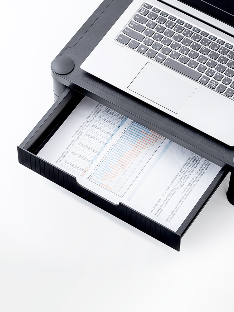 【モニター台】A4用紙収納 引き出し付き机上ラック 高さ調整 幅43cm 小物やマウスも収納可能