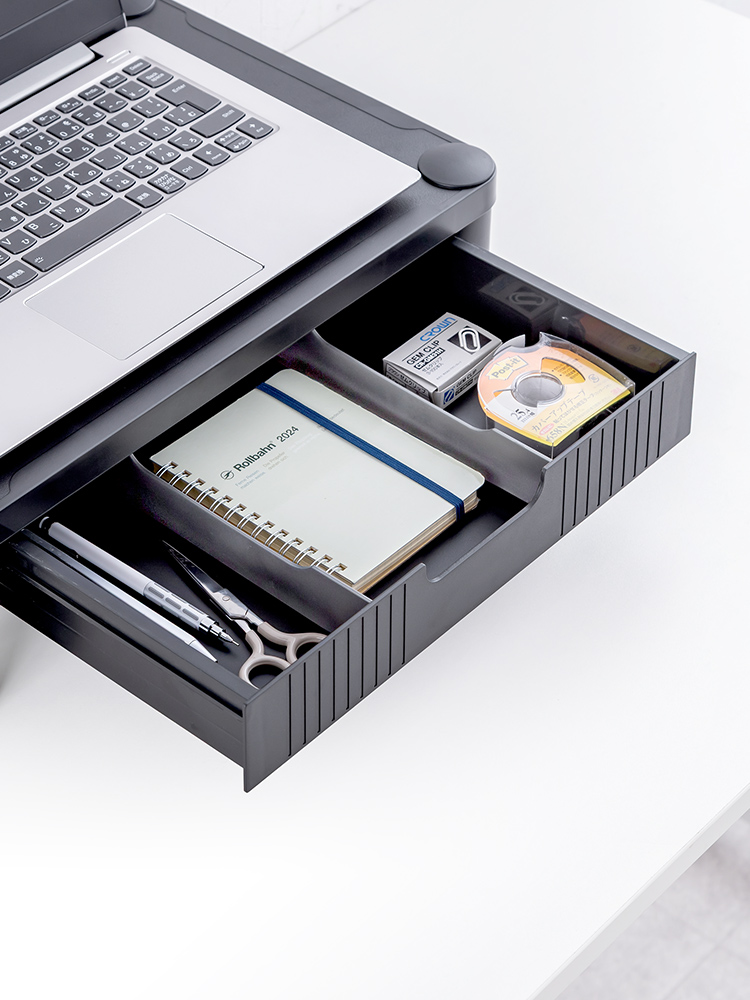 【モニター台】A4用紙収納 引き出し付き机上ラック 高さ調整 幅43cm 小物やマウスも収納可能