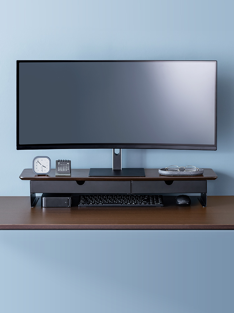 【モニター台】木製80cm 2引き出し 耐荷重30kg