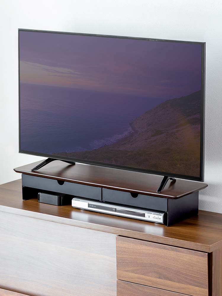 【モニター台】木製80cm 2引き出し 耐荷重30kg