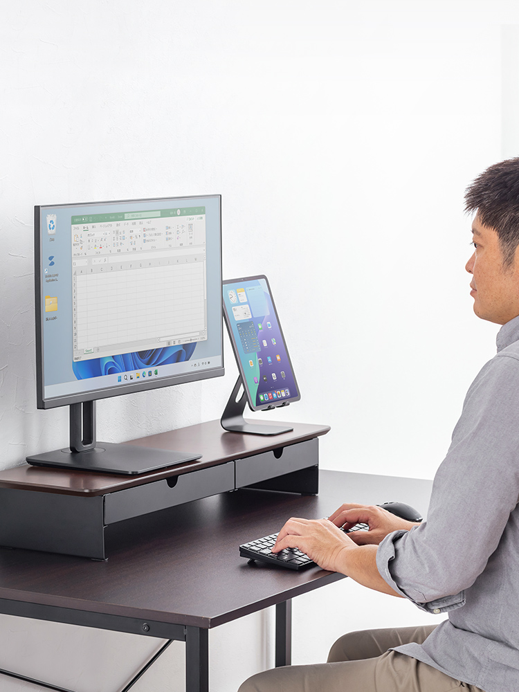 【モニター台】木製80cm 2引き出し 耐荷重30kg