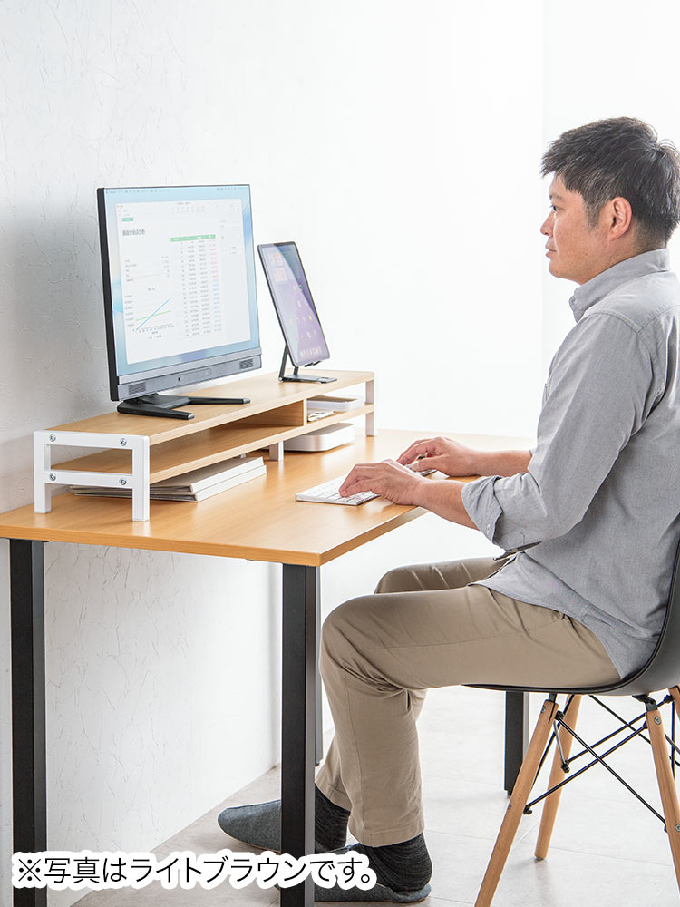 モニター台 2段式 幅100cm | 木製棚・キーボード収納・プリンター・安いおすすめラック ブラック