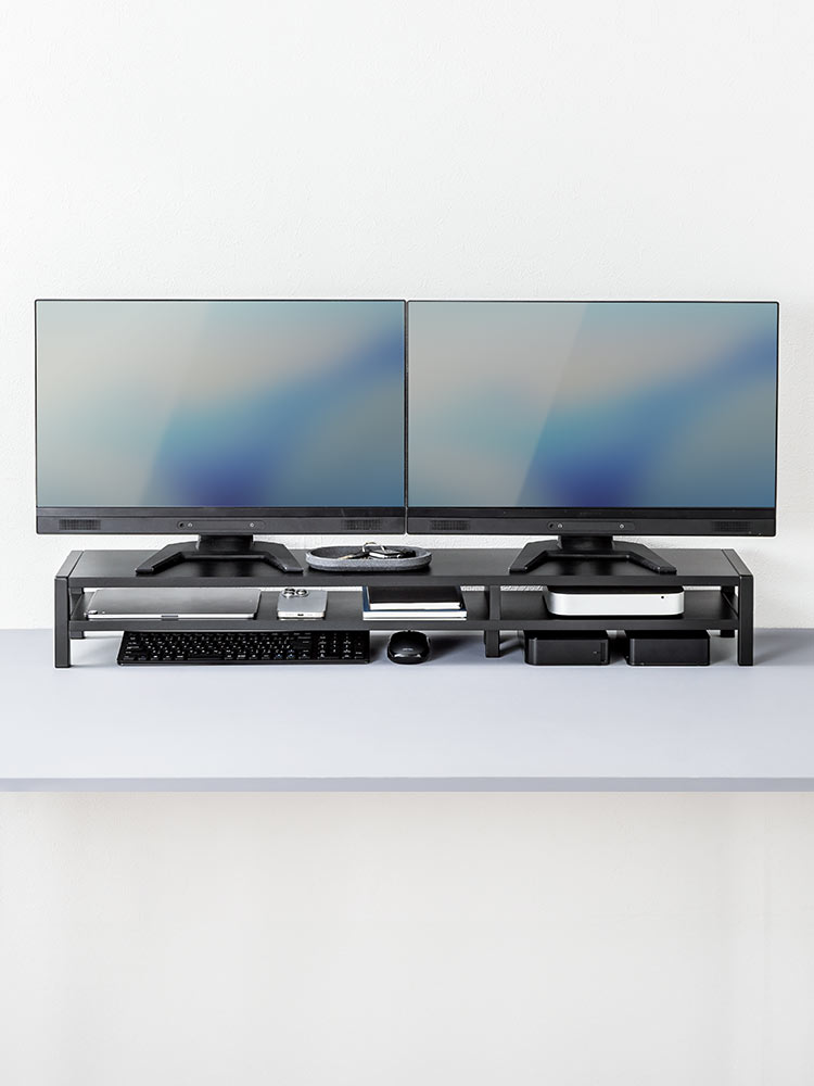 モニター台 2段式 幅100cm | 木製棚・キーボード収納・プリンター・安いおすすめラック ブラック