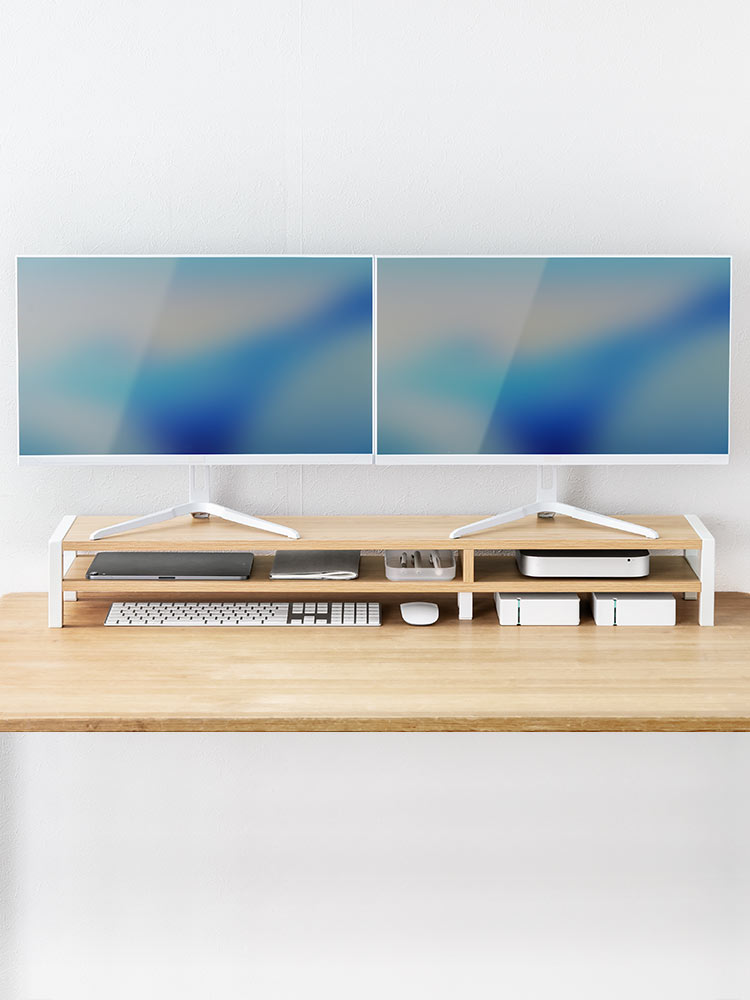 モニター台 2段式 幅100cm | 木製棚・キーボード収納・プリンター・安いおすすめラック ライトブラウン